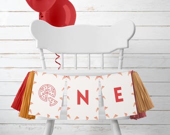Pizza Birthday High Chair Banner: Editable First Birthday Decor  Digital Download) A5
