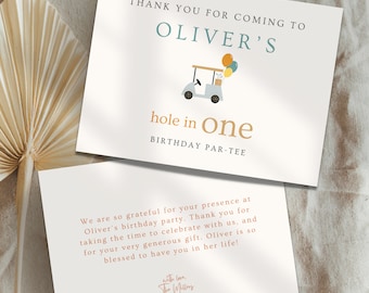 Hole In One Thank You Card, Golf First Birthday (Editable Template, Digital Download) A25