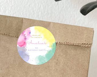 Paint Night Birthday Favor Sticker: Watercolor Art Party (Canva Template - Digital Download) A10
