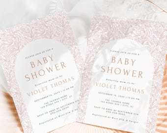 Pink Blush Toile De Jouy Baby Shower Invitation (Editable Template, Digital Download)
