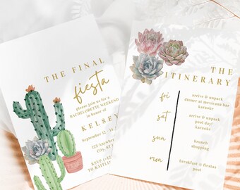 Final Fiesta Bachelorette Invitation and Itinerary, Editable Digital Download Template for Girls Trip Weekend, A31