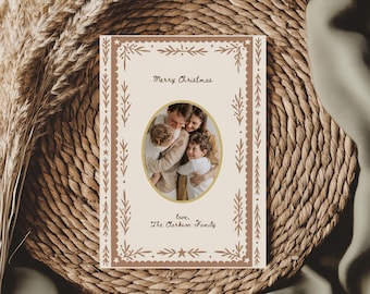 Elegant Oval Photo Christmas Card with Handwritten Holiday Letter (Editable Template, Digital Download) A37