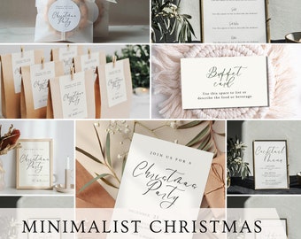 Minimalist Christmas Party Printable Bundle: Invitation, Menu, Signs (Editable Canva Template) A32
