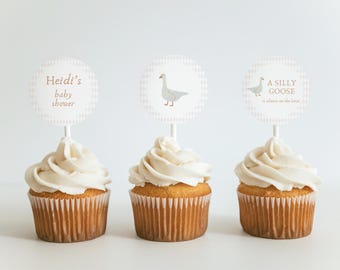 Silly Goose Cupcake Toppers: Baby Shower Party Decor (Editable Template, Digital Download)