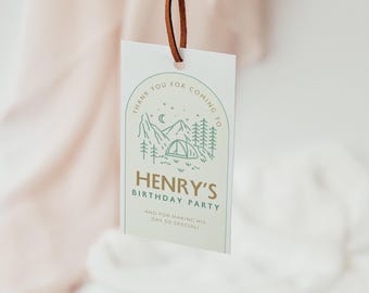 Camping Birthday Favor Tag: Editable Thank You Template (Digital Download) a1