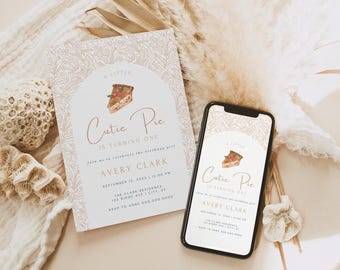 Cutie Pie 1st Birthday Invitation: Fall Theme, Editable Canva Template (Digital Download) A4