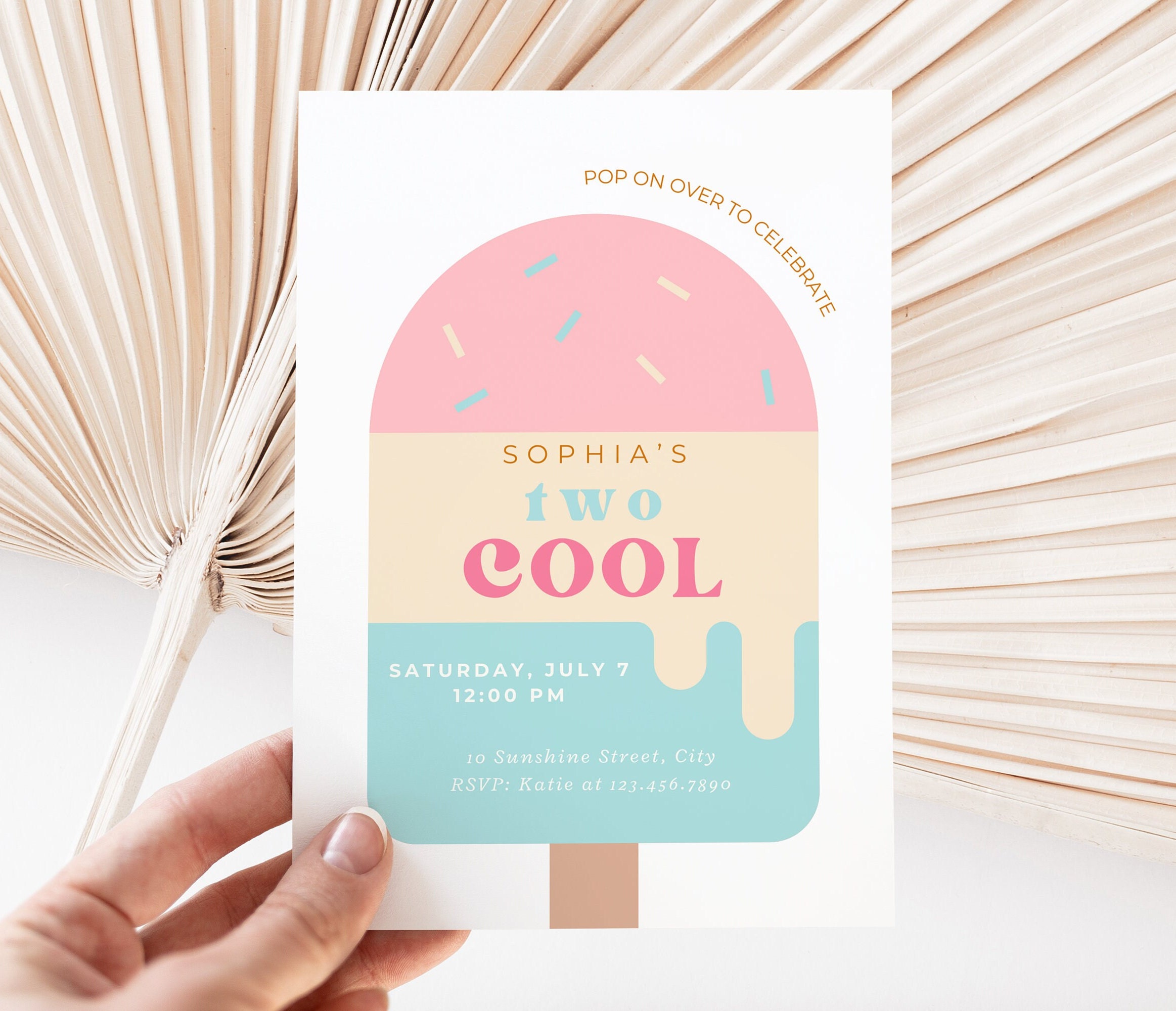 Two Cool Summer Invitation |  Popsicle Party |  Kid Second  Invite |  Pool Party Girl 2nd Birthday Evite | Digital Editable Instant Download