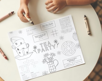 Tea Party Coloring Placemat: Kids' Printable Activity Sheet (PDF Download)