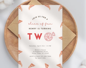 Pizza Birthday Invitation: Editable Pizza Party Invite, Any Age (Digital Download, 5x7" PDF Template) A5