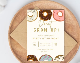 Editable Donut 1st Birthday Invitation: Girl Party (Digital Download)