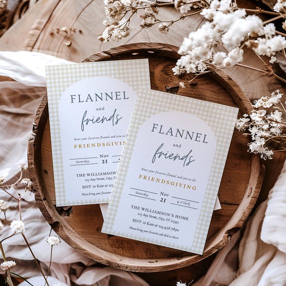 Flannel Friendsgiving Invitation: Rustic Fall Dinner Party (Printable Canva Template)