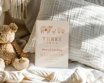Three I E I O Birthday Boy Invite, 3rd Birthday Party (Editable Template, Digital Download) A27