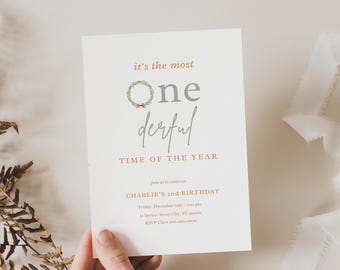 Onederful Time Of The Year Invitation Template | Baby's First Birthday Christmas | Winter Onederland | Instant Download | Digital Download