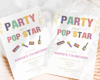 Party Like A Pop Star Invitation, Karaoke Music Birthday (Editable Template, Digital Instant Download)