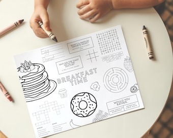 Breakfast Coloring Placemat: Kids' Activity Table Game (Printable PDF File)