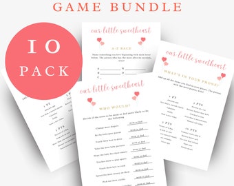 Sweetheart Baby Shower Game Bundle: 10 Pack, Printable (PDF) L58