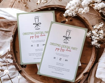 Christmas Cocktail Party Invitation, Holiday Celebration (Editable Template, Digital Download)