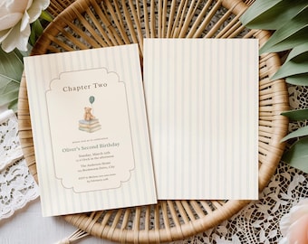 Chapter Two Birthday Invitation, Kids Second Year (Editable Template, Digital Instant Download)