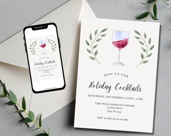 Editable Christmas Cocktail Party Invitation: Festive Holiday Template (PDF Download)