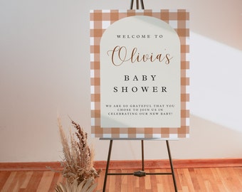 Cutie Pie Baby Shower Welcome Sign: Gingham Autumn Decor (Editable Canva Template)A4