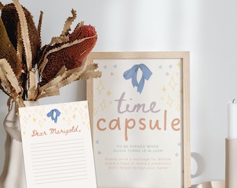Fairy First Birthday Time Capsule Sign and Card (Editable Template, Digital Instant Download) L15
