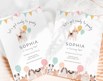 Ready To Pawty Invitation, Puppy Dog Birthday Theme (Editable Template, Digital Instant Download)