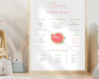 Watermelon First Birthday Milestone Poster: Editable Party Sign (Digital PDF) A30