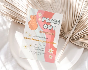5th Grade Graduation Party Invitation: Retro Peace Out Design (Digital Invite)