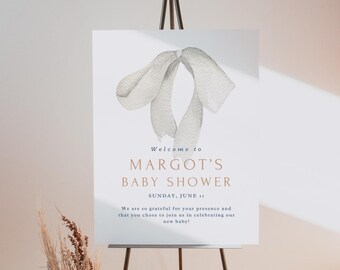 Vintage Bow Baby Shower Welcome Sign: Editable Canva Template (Digital Download A14)