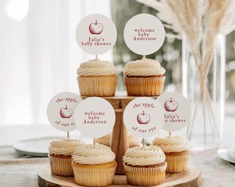 Fall Baby Shower Cupcake Toppers: Apple Orchard Theme (Editable Template, PDF Download) A6