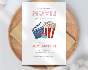 Movie Night Birthday Invitation: Cinema Theme Party (Digital Invite)