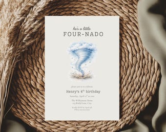 Fournado Birthday Invitation, Kids 4th Year Party (Editable Template, Digital Instant Download)