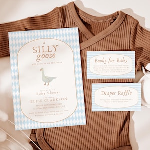 Dumme Gans-Babyparty-Einladung | Bücher für Baby | Windel-Gewinnspiel | Bearbeitbare Bundle-Vorlagen | Skurril digitaler Download | A13