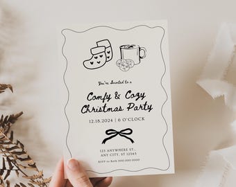 Cozy Christmas Party Invitation Template: Girls Night In (Digital Download)