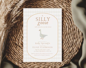 Gingham Goose Baby Shower Invitation: Gender Neutral, Printable Template (Digital Download) A13
