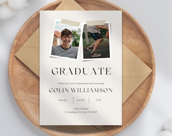 Graduation Invitation with Photos (Editable Template, Digital Instant Download)