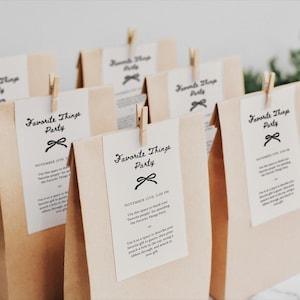 Favorite Things Party Tags, Black Bow, Handwritten Christmas Party Gift Exchange (Editable Template, Instant Download) A35