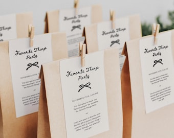 Favorite Things Party Tags, Black Bow (Editable Template, Instant Download) A35