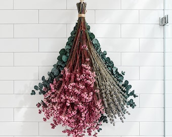 Dried-Preserved Shower Bouquet – Lavender, Eucalyptus & Sea Lavender | Natural Aromatherapy Hanging Bundle | Handmade Spa Gift for Her