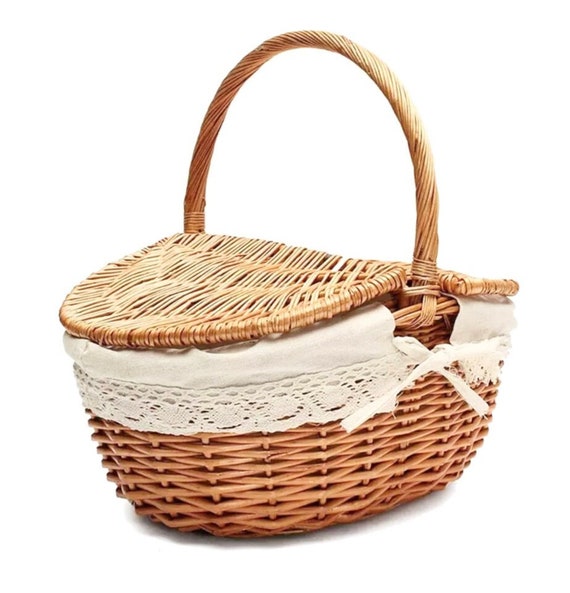 ORGANIC Hand Woven Picnic Basket LARGE With Lid Vintage Picnic Etsy