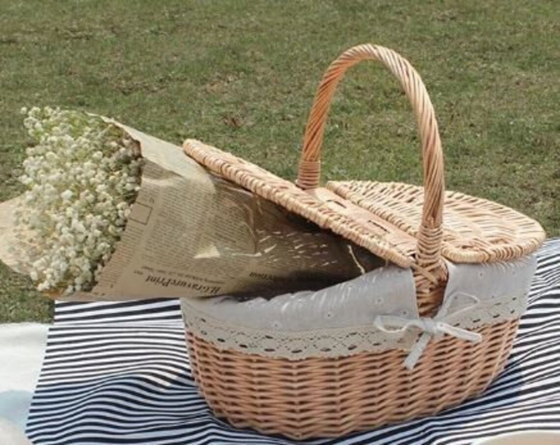 ORGANIC Hand Woven Picnic Basket LARGE With Lid Vintage Picnic Etsy