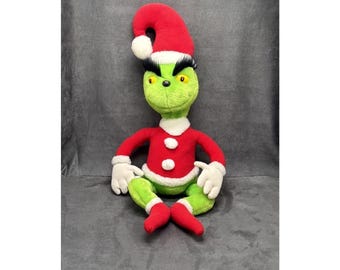 Coleco Dr. Seuss The Grinch Plush Christmas Toy in Santa Suit 1983