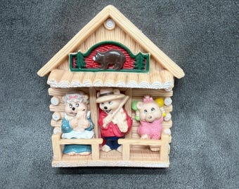 VINTAGE Nobel Hall 3D Three Bears In A Cabin Refrigerator Magnet