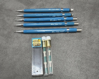 Vintage Blue Pentel Mechanical Pencils P207 7mm Japan Erasers & Lead Lot