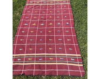 Vintage Guatemalan Quetzal Tapestry Birds Red Tablecloth Rectangle 90x52