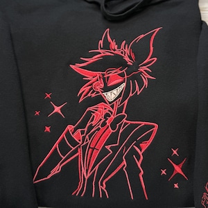 Op maat geborduurde T-shirt met rode omtrek HH Alastor / sweater / hoodie met volledige ritssluiting
