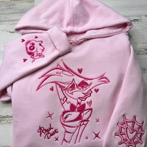 Custom Embroidered HH Angel Outline Hooded Sweatshirt Pink Hoodie