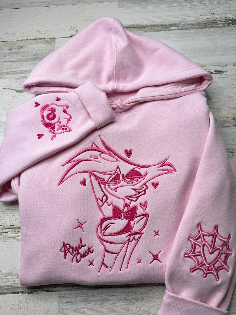 Custom Embroidered HH Angel Outline Hooded Sweatshirt Pink Hoodie