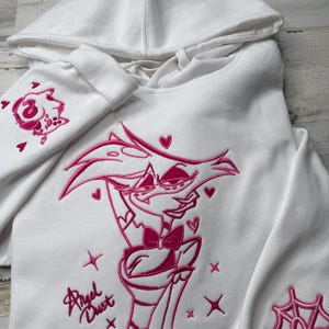Custom Embroidered HH Angel Outline Hooded Sweatshirt White Hoodie
