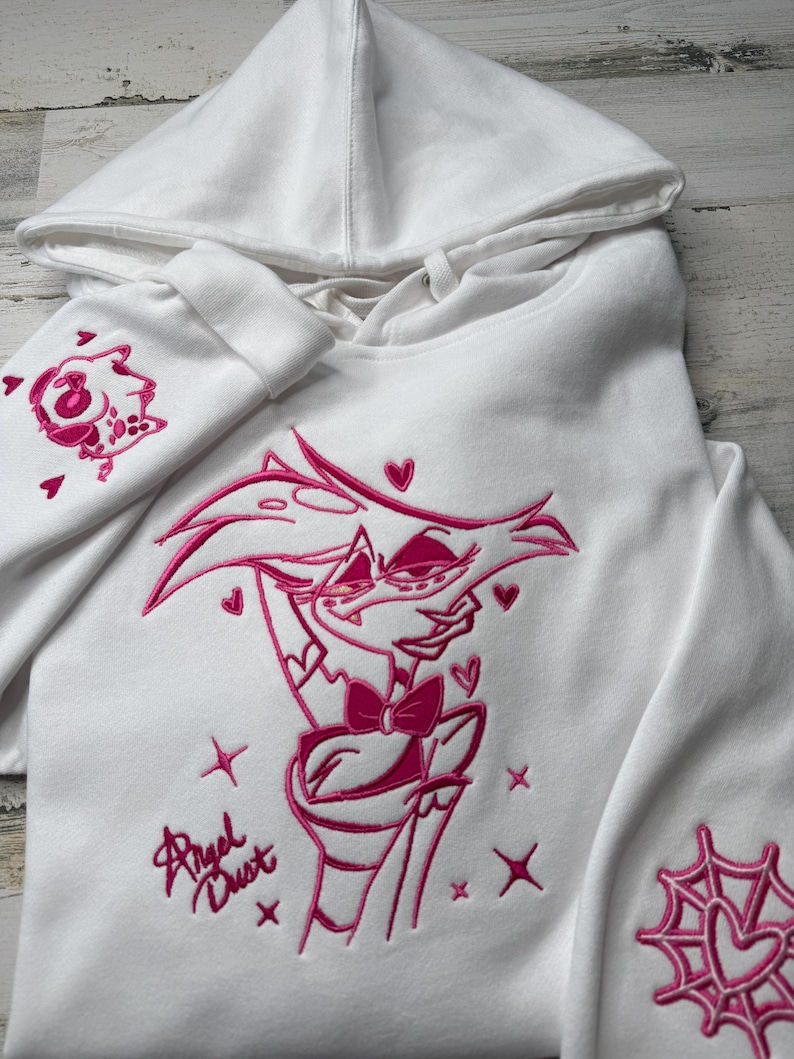 Custom Embroidered HH Angel Outline Hooded Sweatshirt White Hoodie